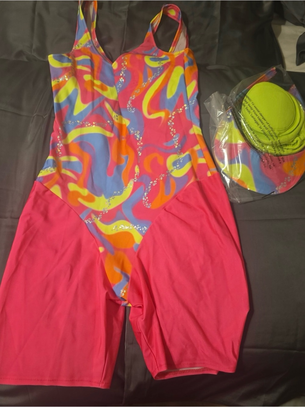 Barbie Skating Neon Pink Multicolor Retro 80s Aerobics Costume - Picture 3 of 3